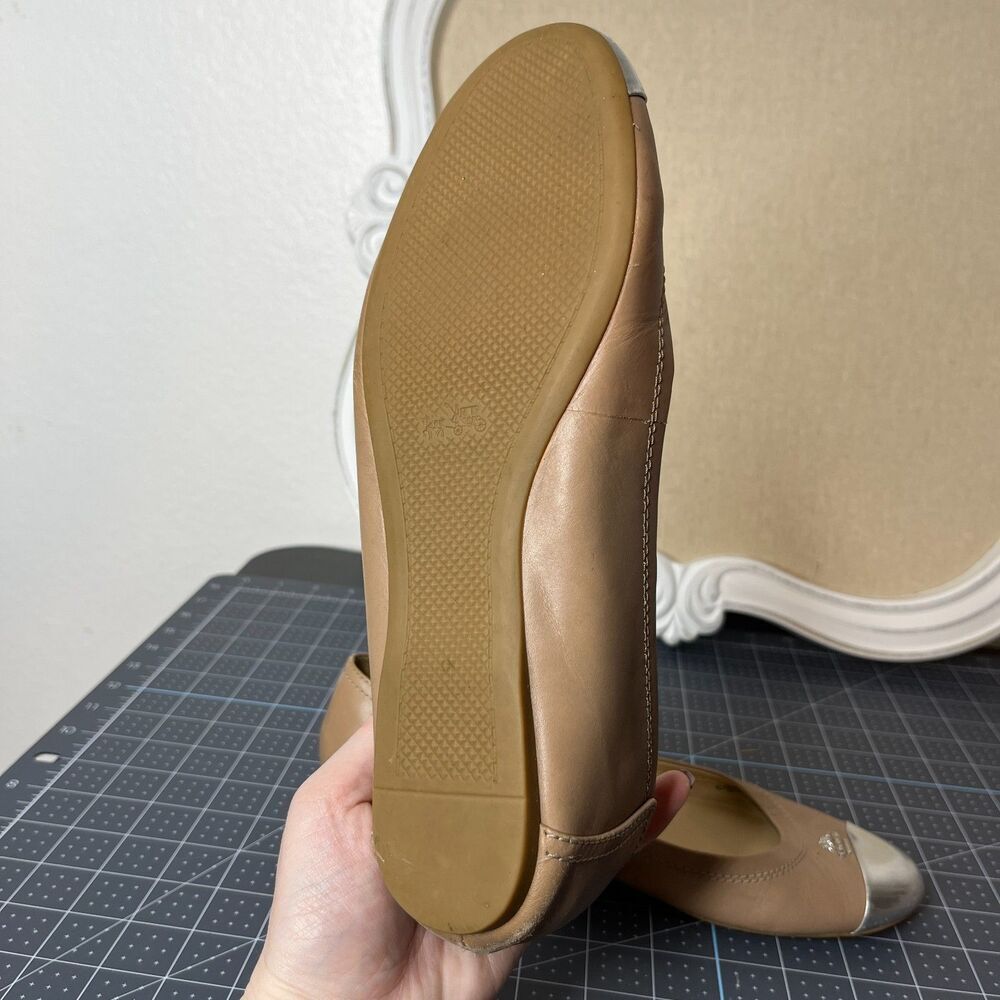 2/$100 Coach New York Chelsea Tan Leather Silver Metallic Cap Toe Flats - Picture 11 of 14